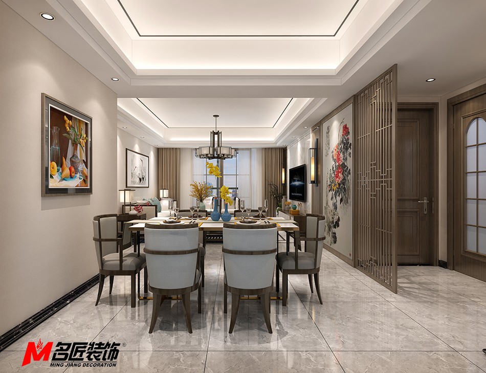 新中式风格室内装修设计效果图-昭通中海寰宇三居123平米