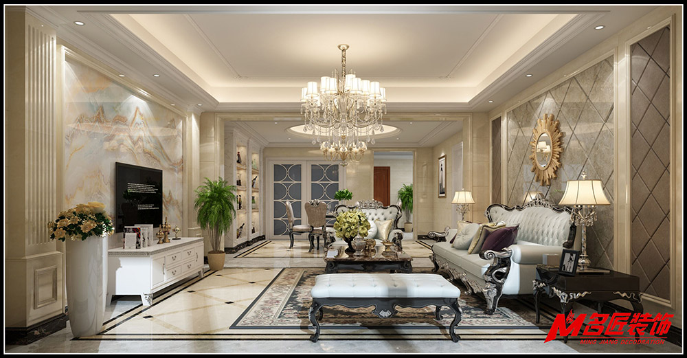 欧式轻奢风格室内装修效果图-电白碧桂园四居220平米-客厅