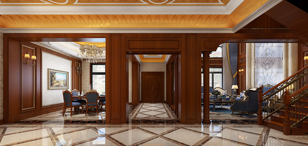 罗马庄园别墅350平米美式风格装修案例-走廊