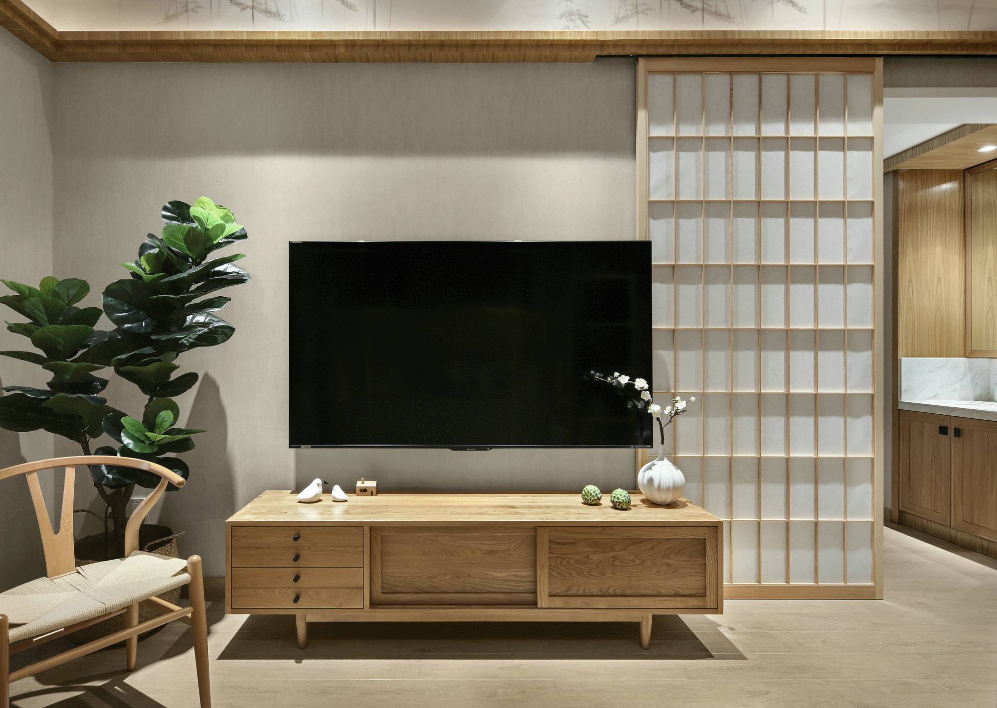 日式简约风格家装设计室内装修效果图-客厅电视背景墙