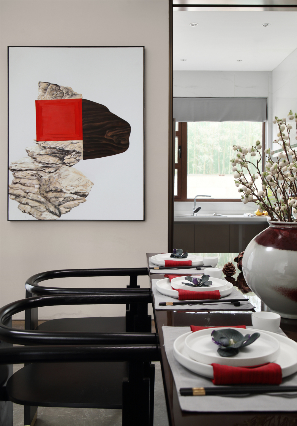 新中式风格别墅家装案例效果图-餐厅餐桌